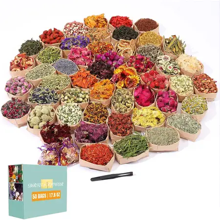 SACATR Dried Flowers 50 Bags Natural Dried Herbs Kit